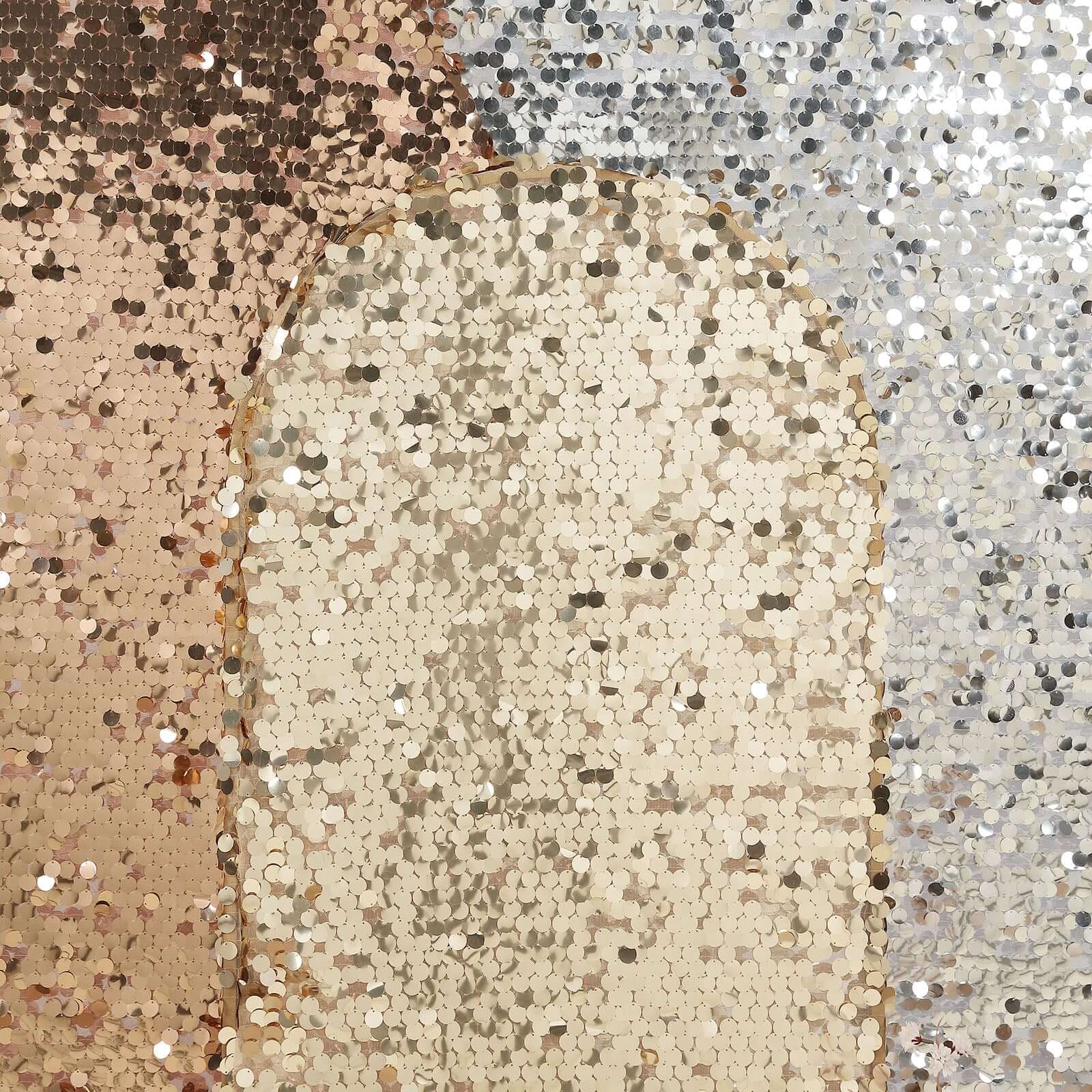 Get This 5ft Double-Sided Champagne Sparkly Sequin Cover for Your Round Top Wedding Arch