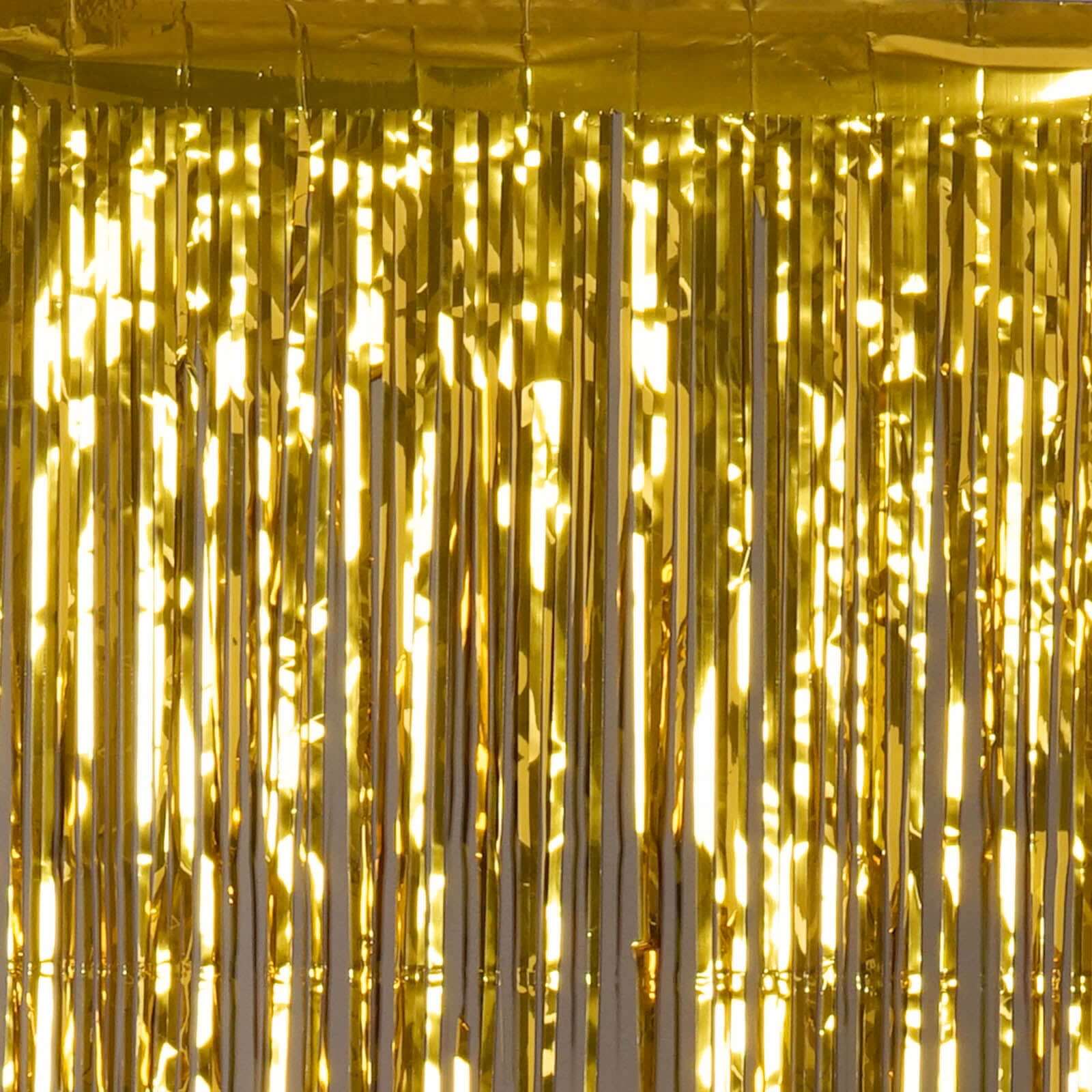 8ft Gold Metallic Foil Fringe Curtain - Ideal Party Backdrop