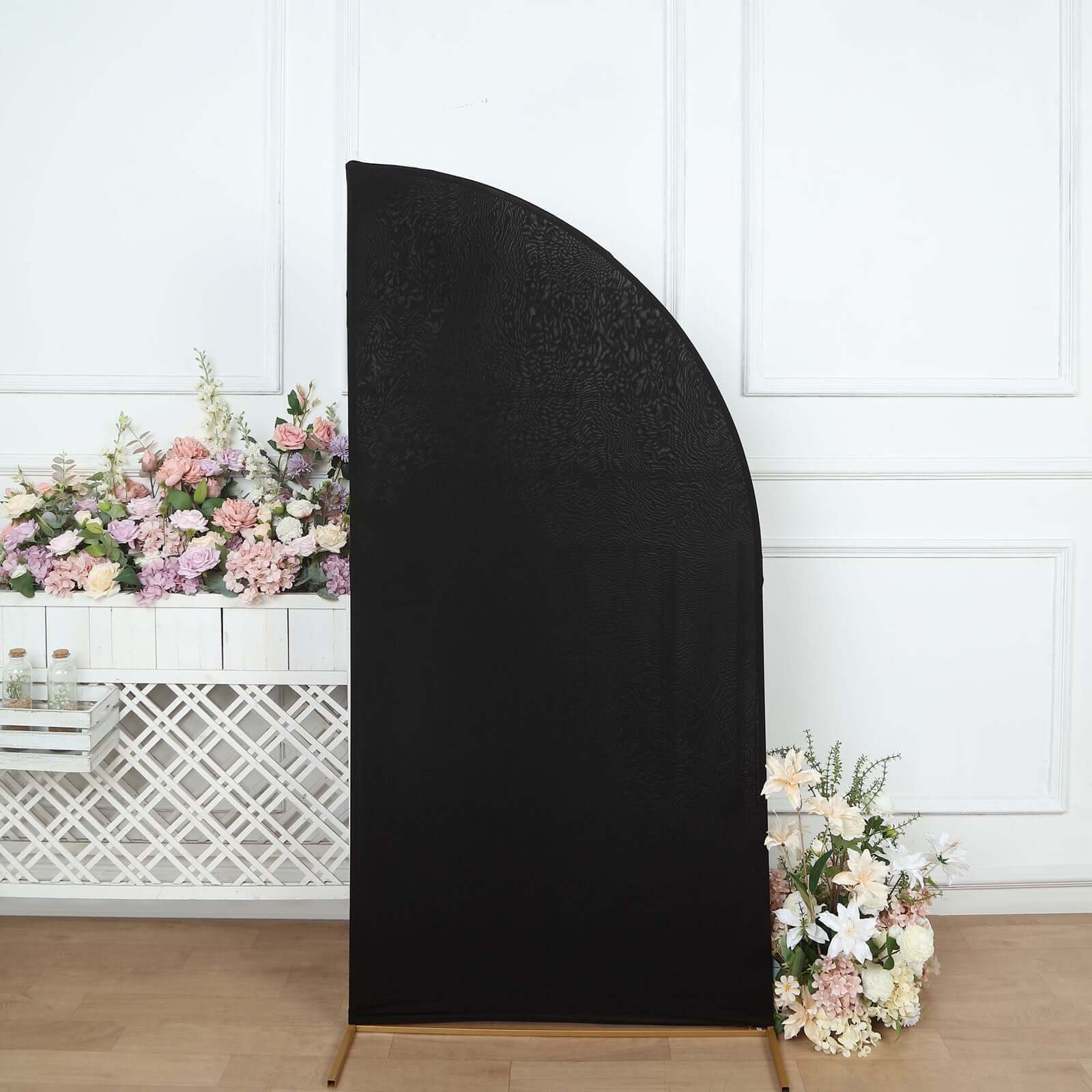 Custom-Fitted 6ft Matte Black Spandex Half Moon Chiara Wedding Arch Backdrop Cover