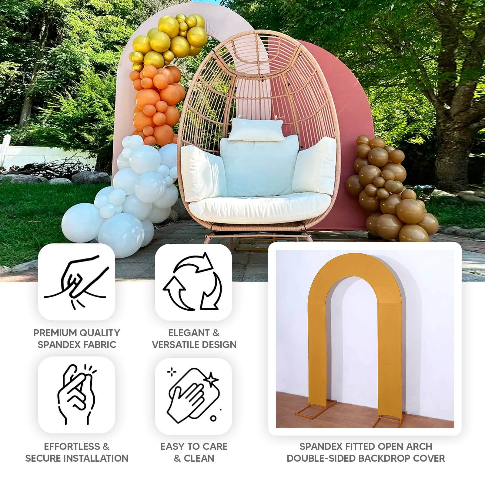 8ft Double-Sided Gold U-Shaped Spandex Fitted Slipcover for Wedding Arch