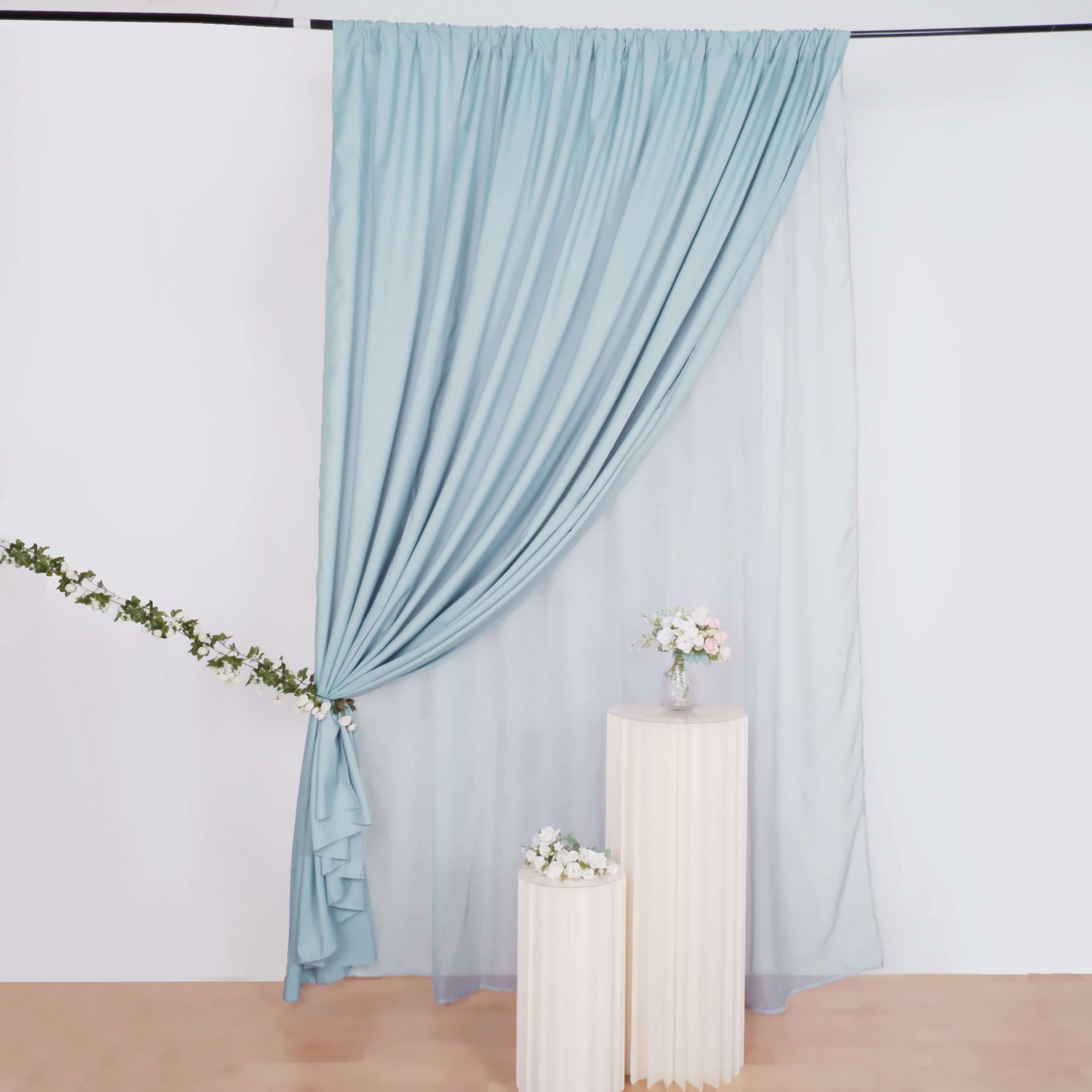 10ftx10ft Dusty Blue Dual - Layer Chiffon Polyester Event Curtain Drapes with Rod Pockets