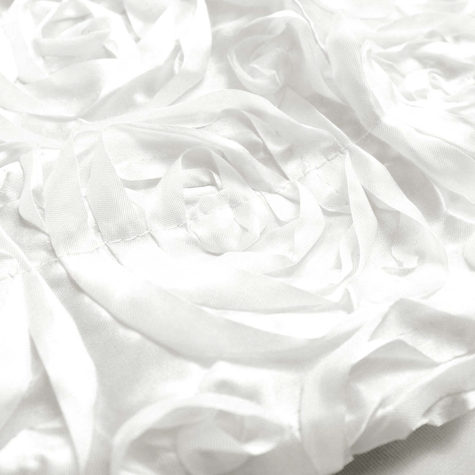 8ft by 8ft White Satin 3D Rosette Backdrop Curtain for Events