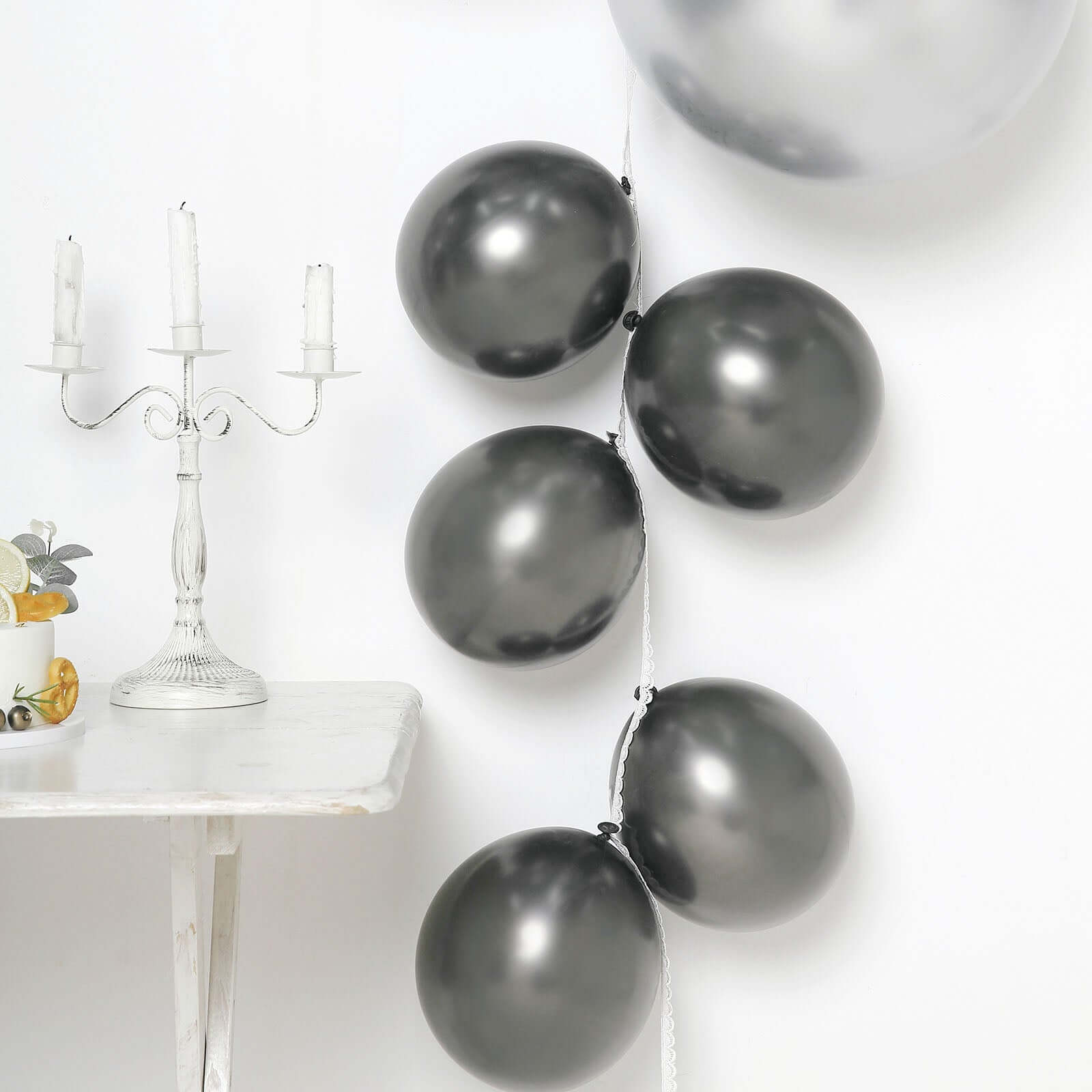 25-Pack of 12-Inch Metallic Chrome Charcoal Gray Latex Balloons for Helium or Air