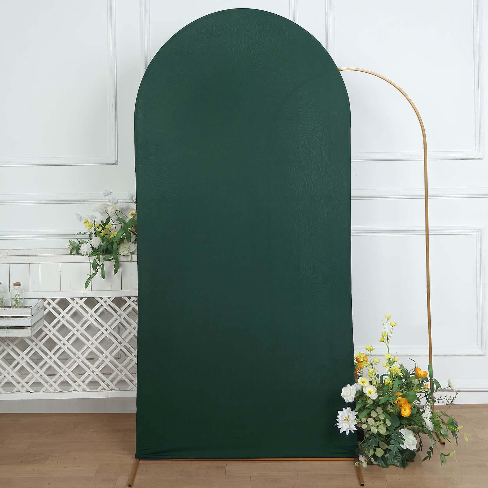 7ft Matte Hunter Emerald Green Spandex Fitted Backdrop Stand Cover for Round Top Wedding Arch - Ideal Decor