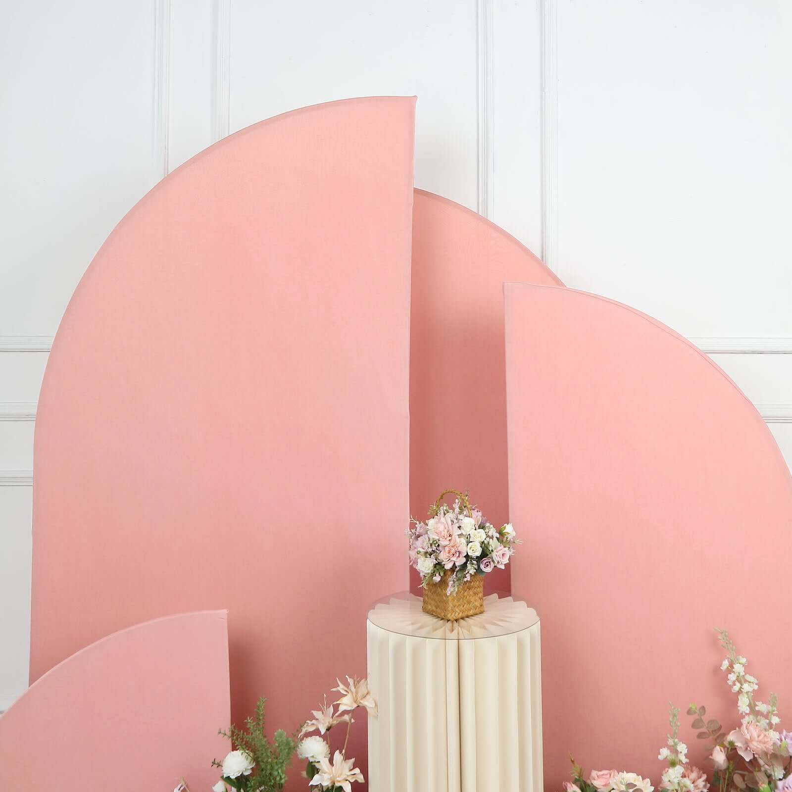 Customizable Set of 4 Dusty Rose Spandex Half - Moon Wedding Arch Backdrop Covers in Various Sizes