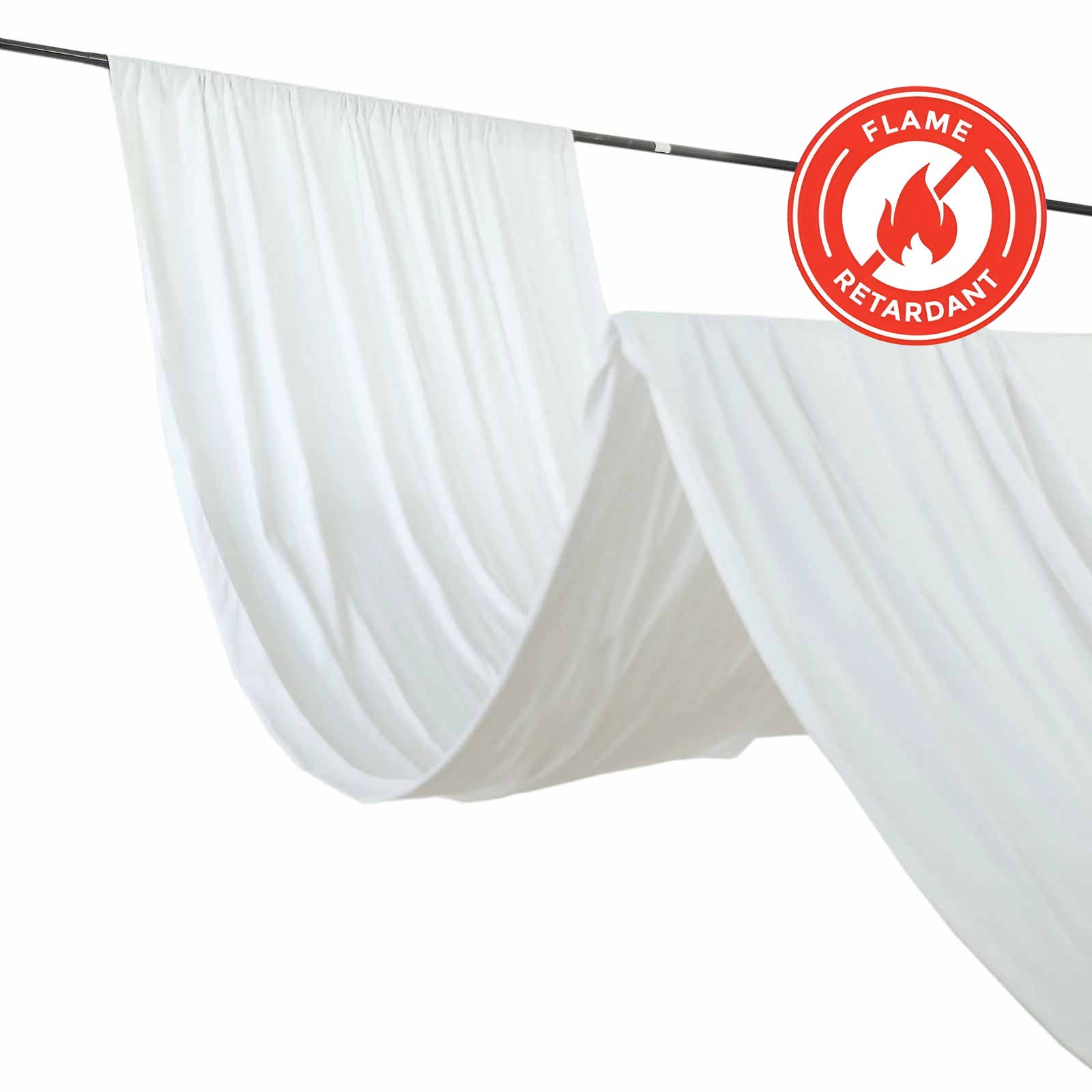Commercial-Grade Fire-Retardant White Scuba Polyester Ceiling Drape Panel - 5ft x 40ft, Wrinkle-Free with Rod Pockets