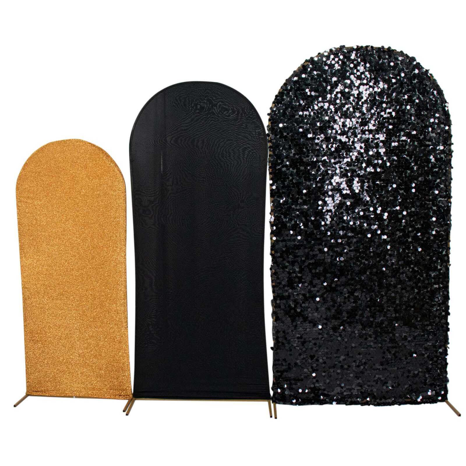 Hot Sale! Set of 3 Wedding Arch Frame Covers in Black & Gold