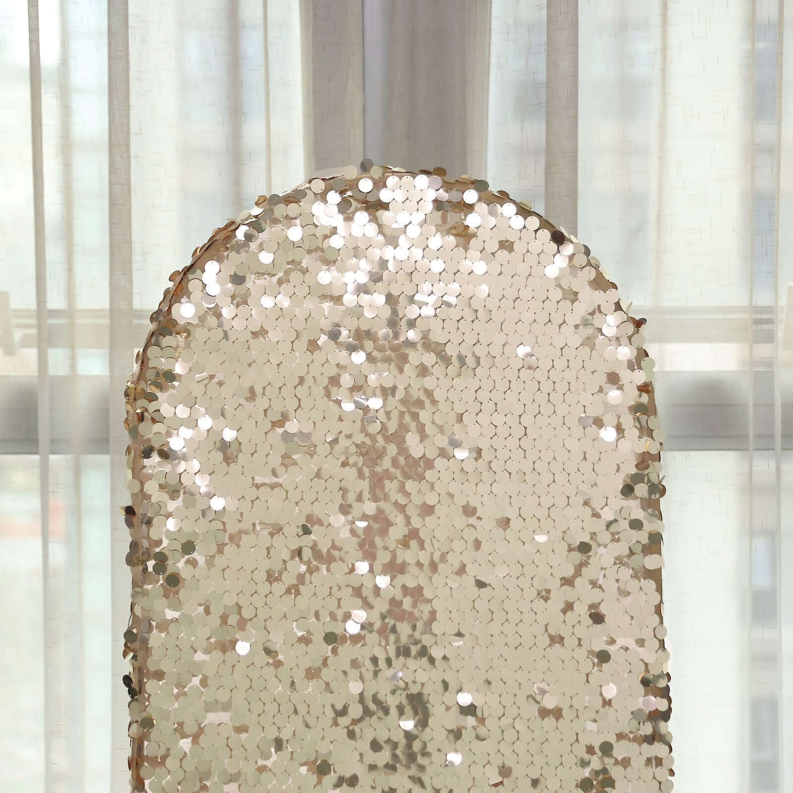 Get This 5ft Double-Sided Champagne Sparkly Sequin Cover for Your Round Top Wedding Arch