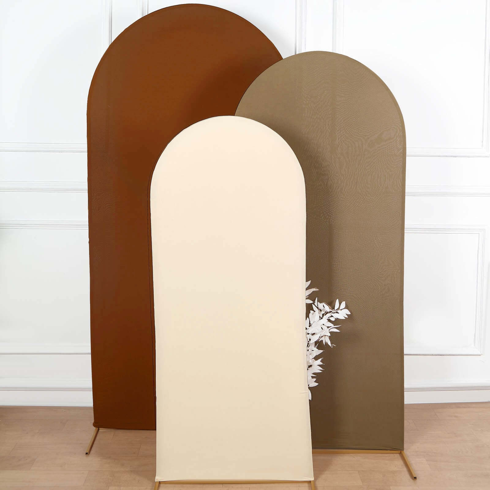 Exclusive Set of 3 Mixed Natural Spandex Fitted Covers for Round Top Wedding Arch - 5ft, 6ft, 7ft
