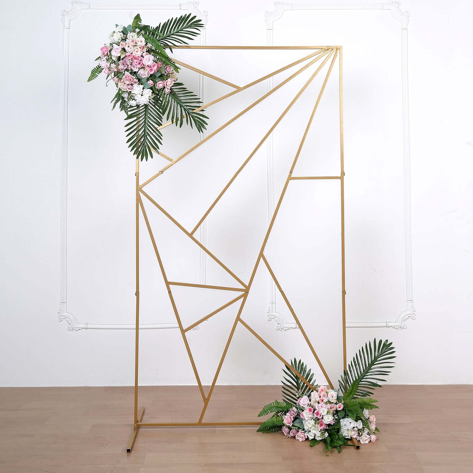 6ft Tall Gold Metal Rectangular Geometric Flower Frame for Wedding Backdrop with Cloudy Film Insert