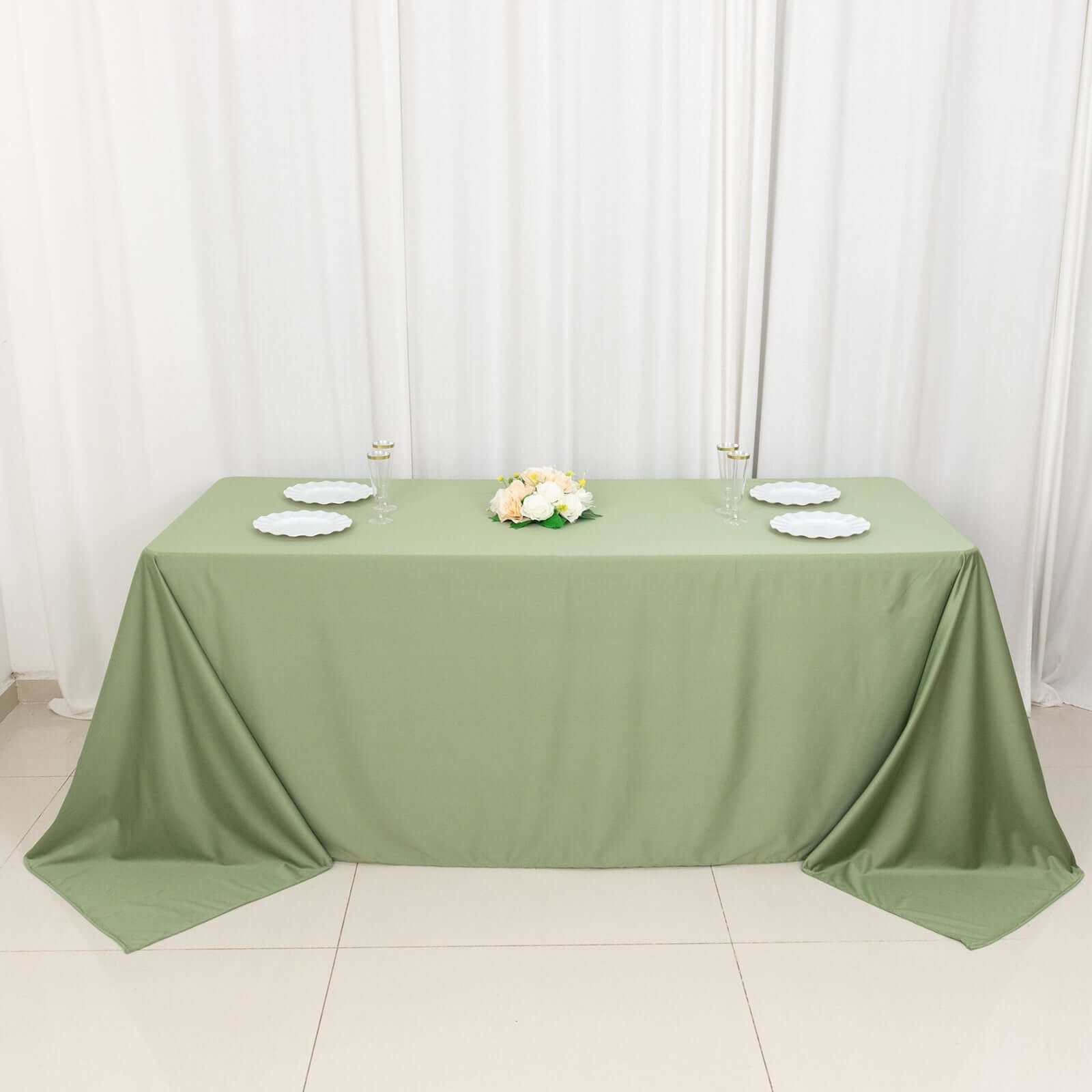 Wrinkle-Free, Stain-Resistant Dusty Sage Green Scuba Polyester 90x132 Rectangular Tablecloth