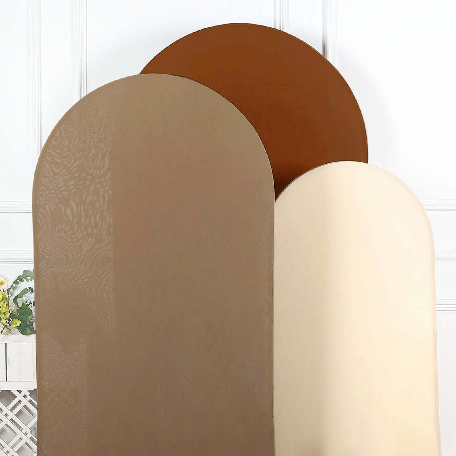Exclusive Set of 3 Mixed Natural Spandex Fitted Covers for Round Top Wedding Arch - 5ft, 6ft, 7ft