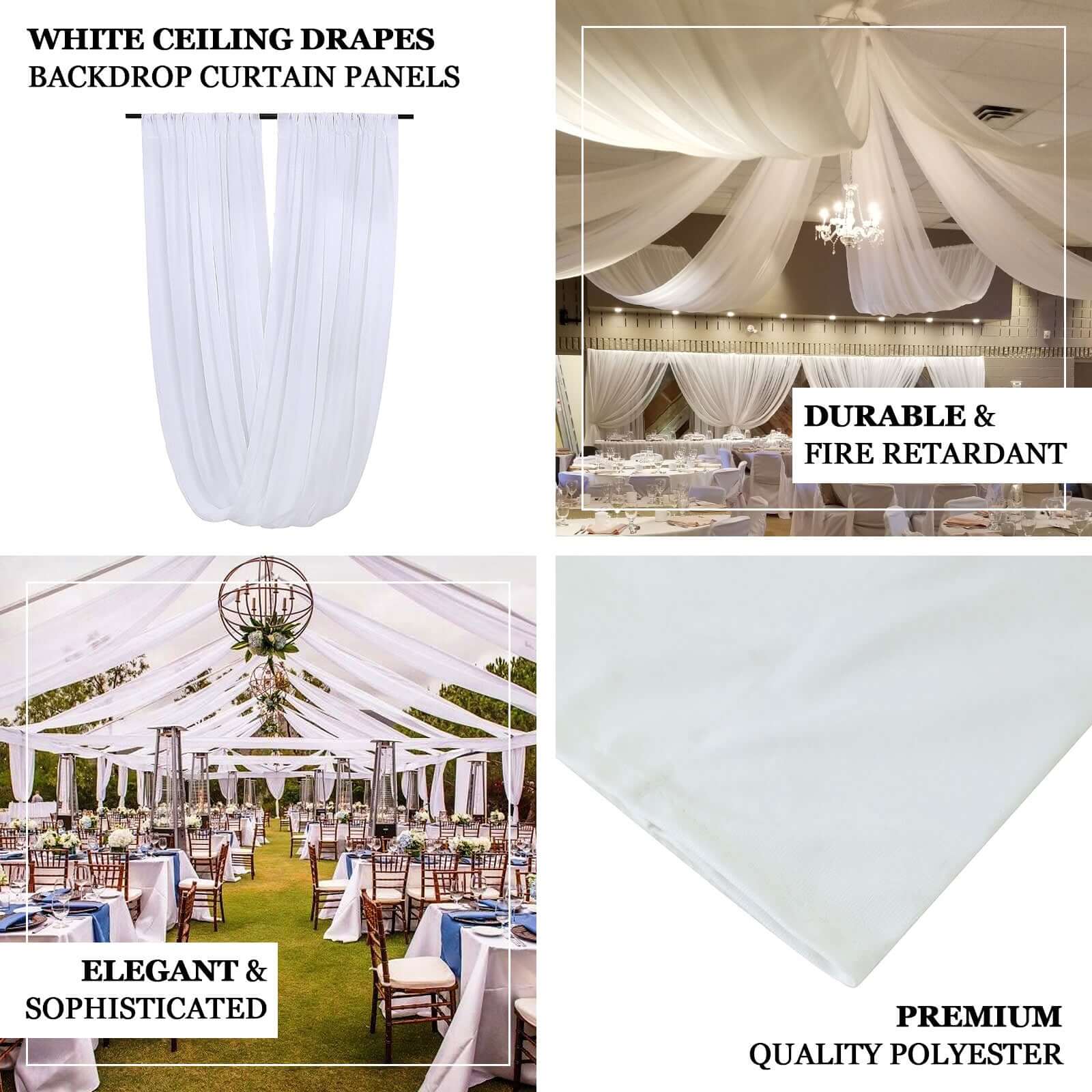 Commercial-Grade Fire-Retardant White Scuba Polyester Ceiling Drape Panel - 5ft x 40ft, Wrinkle-Free with Rod Pockets