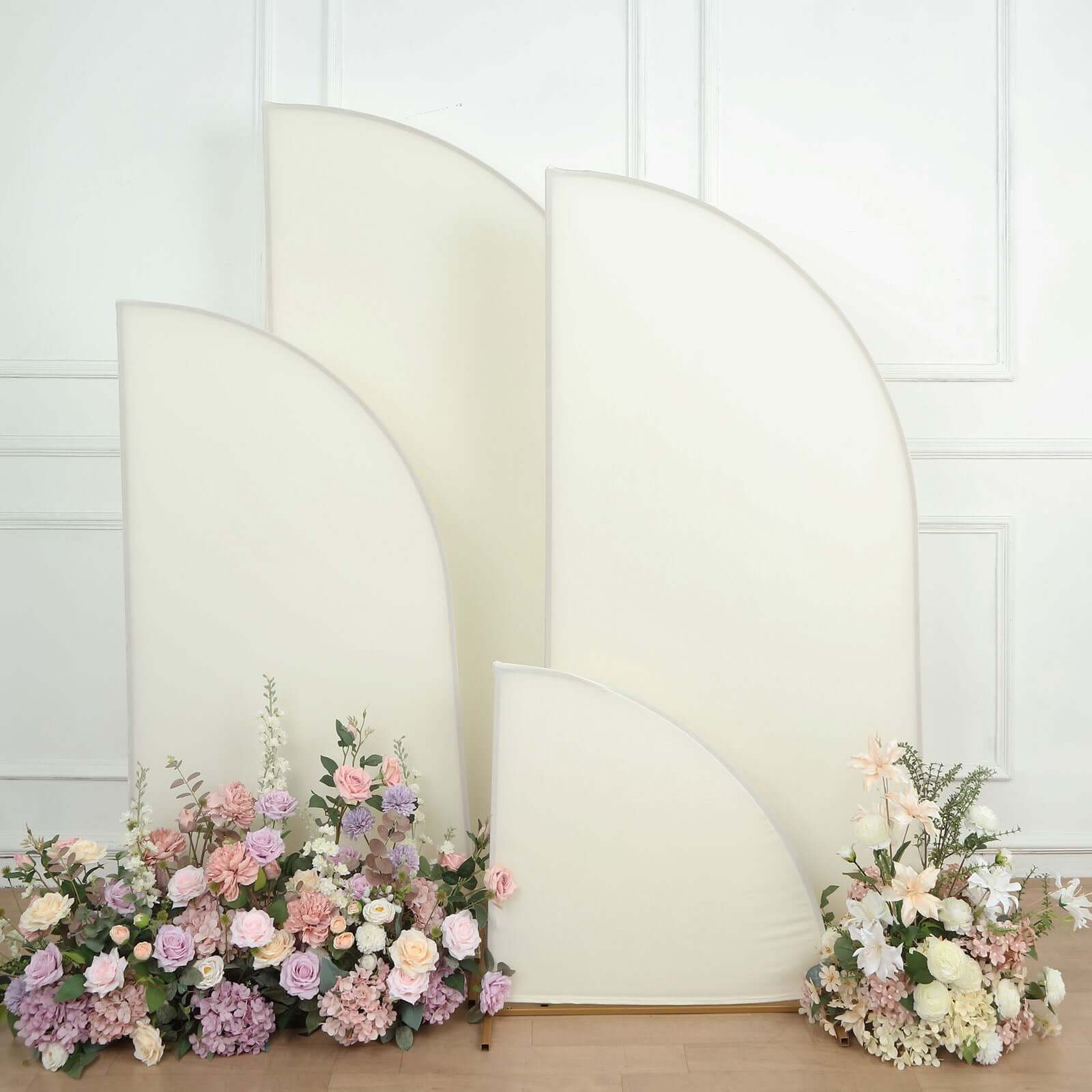 Special Offer! Set of 4 Custom - Fitted Matte Ivory Spandex Half - Moon Wedding Arch Backdrop Covers in Various Sizes