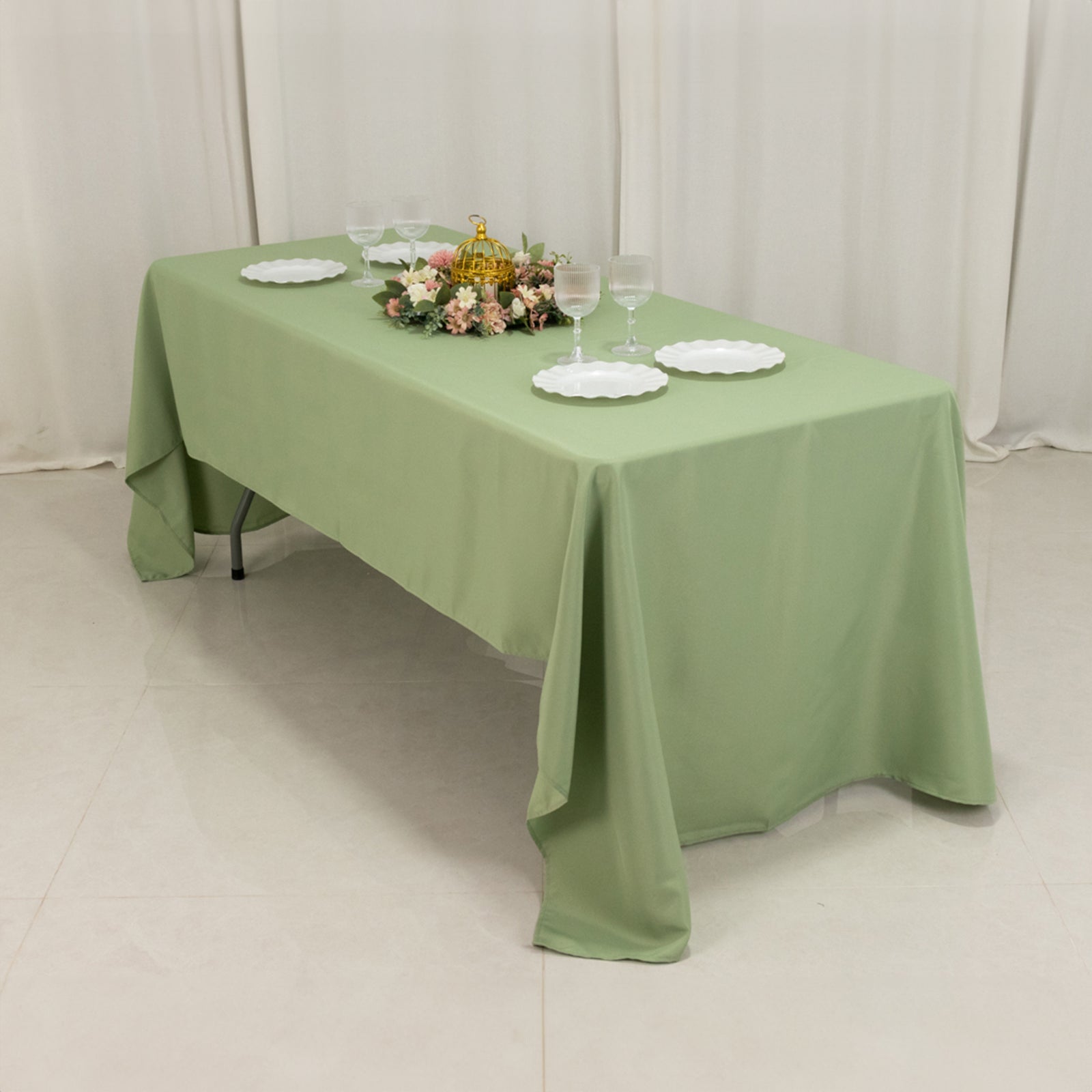 Hot! Sage Green 60x126 Polyester Rectangle Tablecloth - 220GSM Stain-Resistant