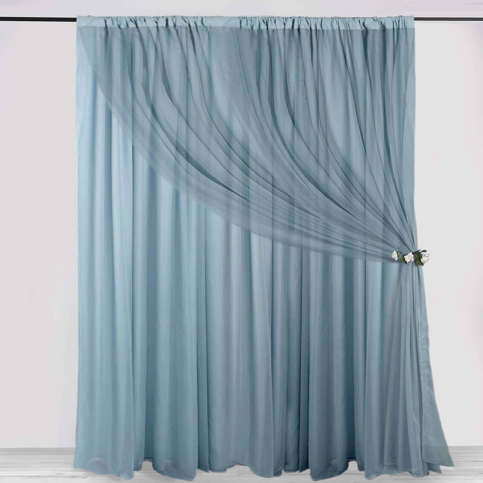 10ftx10ft Dusty Blue Dual - Layer Chiffon Polyester Event Curtain Drapes with Rod Pockets