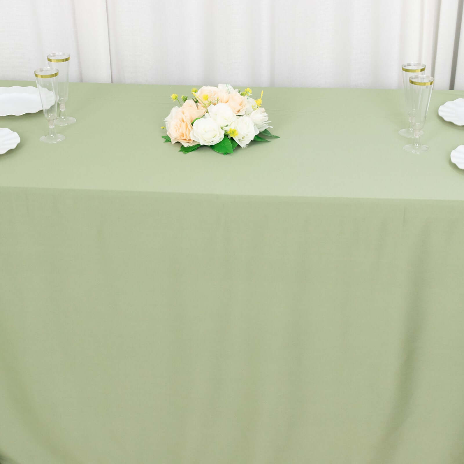 Wrinkle-Free, Stain-Resistant Dusty Sage Green Scuba Polyester 90x132 Rectangular Tablecloth