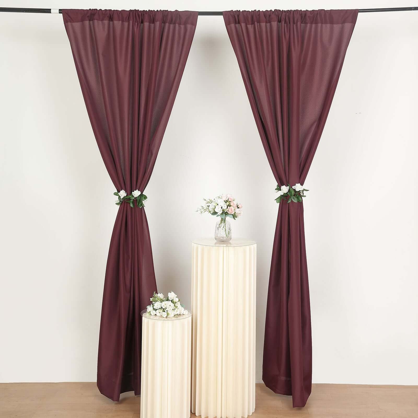 Special Offer! 2-Pack Burgundy Polyester Event Backdrop Curtains, 10ft x 8ft with Rod Pockets, 130 GSM