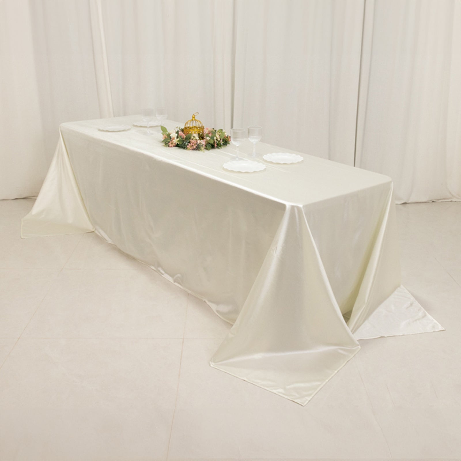 Premium Wrinkle-Free & Stain-Resistant Shimmering Pearl White Scuba Tablecloth 90x156