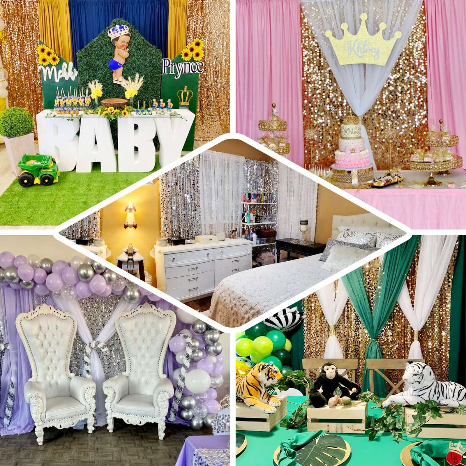 8ft by 8ft Iridescent Payette Big Sequin Event Drapes for Backdrop
