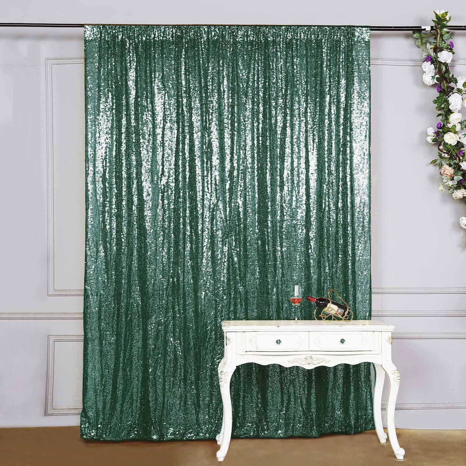 Hunter Emerald Green 8ftx8ft Sequin Event Curtain Drapes - Perfect Backdrop