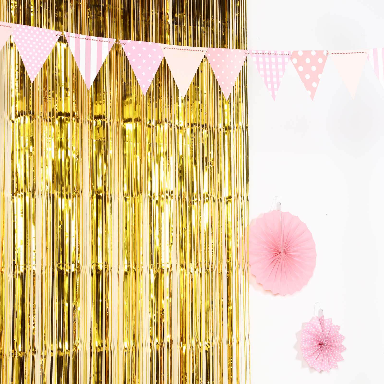 8ft Gold Metallic Foil Fringe Curtain - Ideal Party Backdrop
