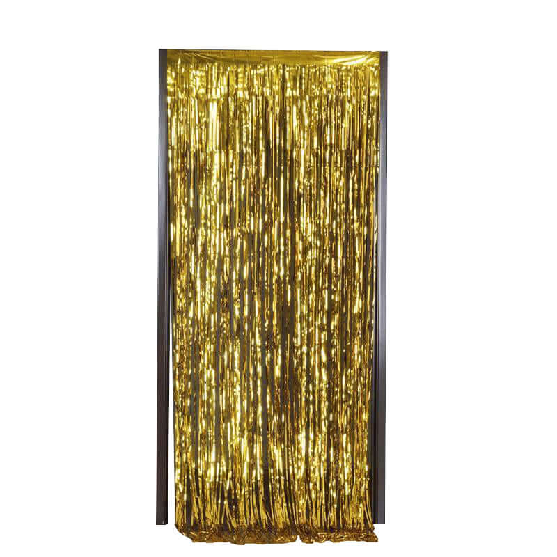 8ft Gold Metallic Foil Fringe Curtain - Ideal Party Backdrop
