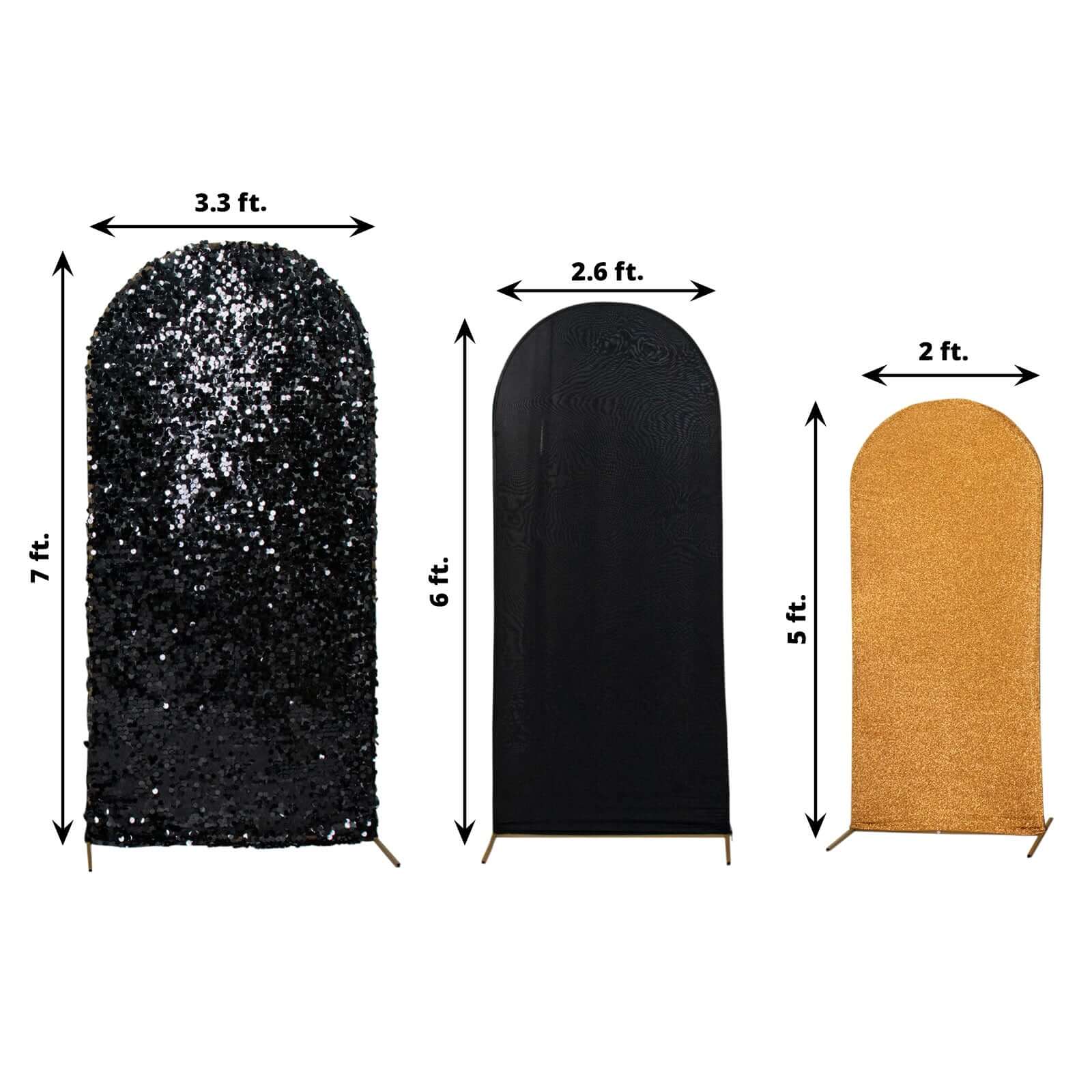 Hot Sale! Set of 3 Wedding Arch Frame Covers in Black & Gold
