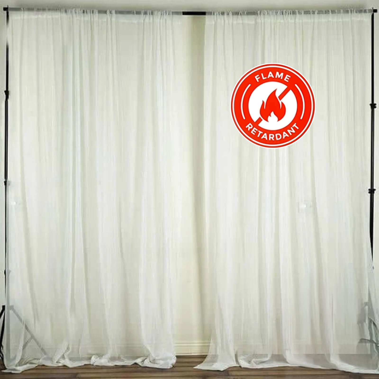 2-Pack Ivory Durable Flame-Resistant Chiffon Event Curtain Drapes, 10ftx10ft with Rod Pockets