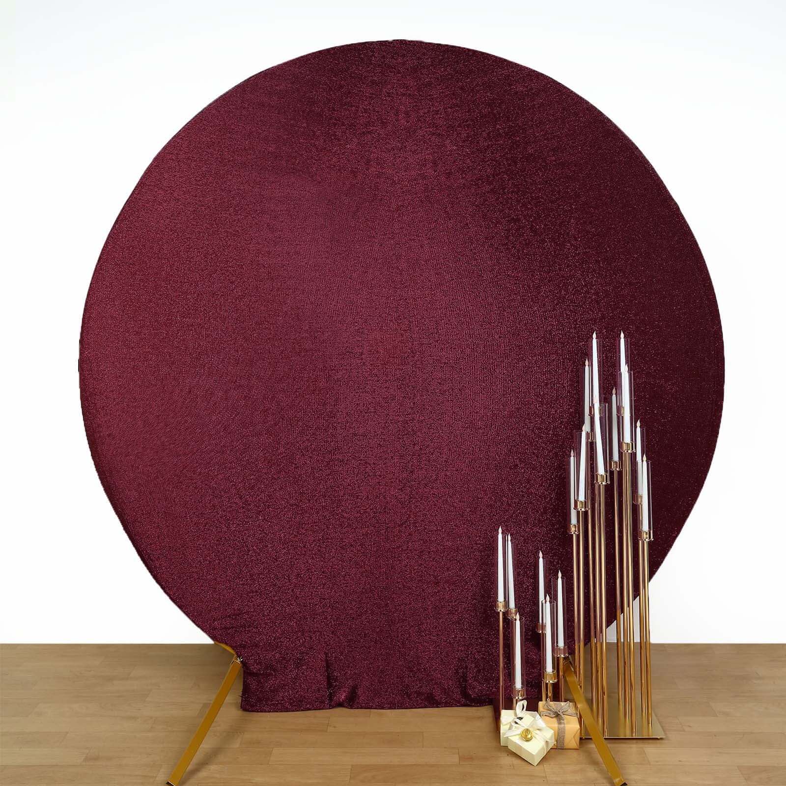 7.5ft Double-Sided Burgundy Metallic Shimmer Tinsel Spandex Round Wedding Arch Backdrop Cover