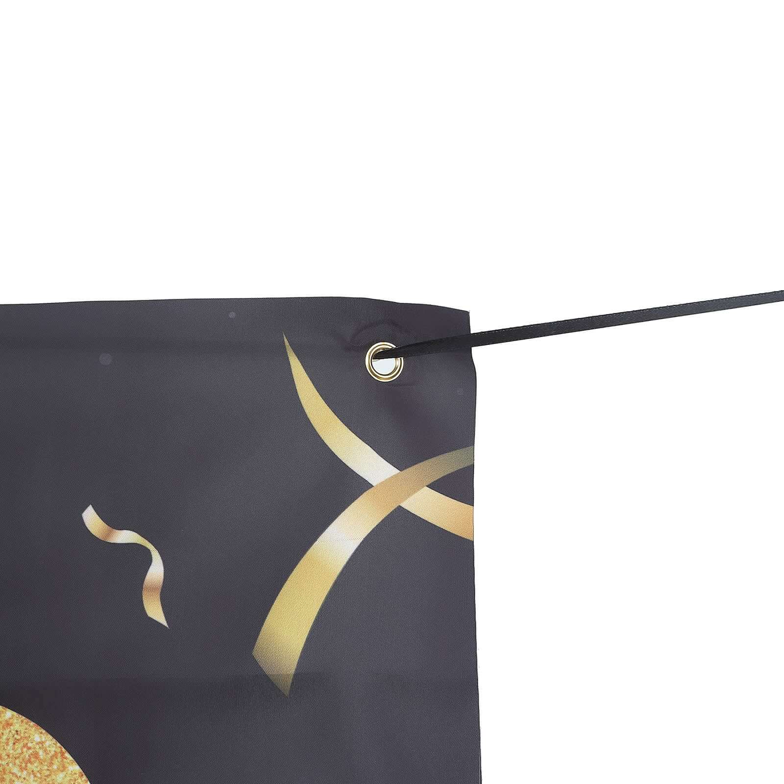 Hot Sale! 6ft x 3ft Black and Gold Polyester Happy Birthday Photo Booth Backdrop Decoration Banner