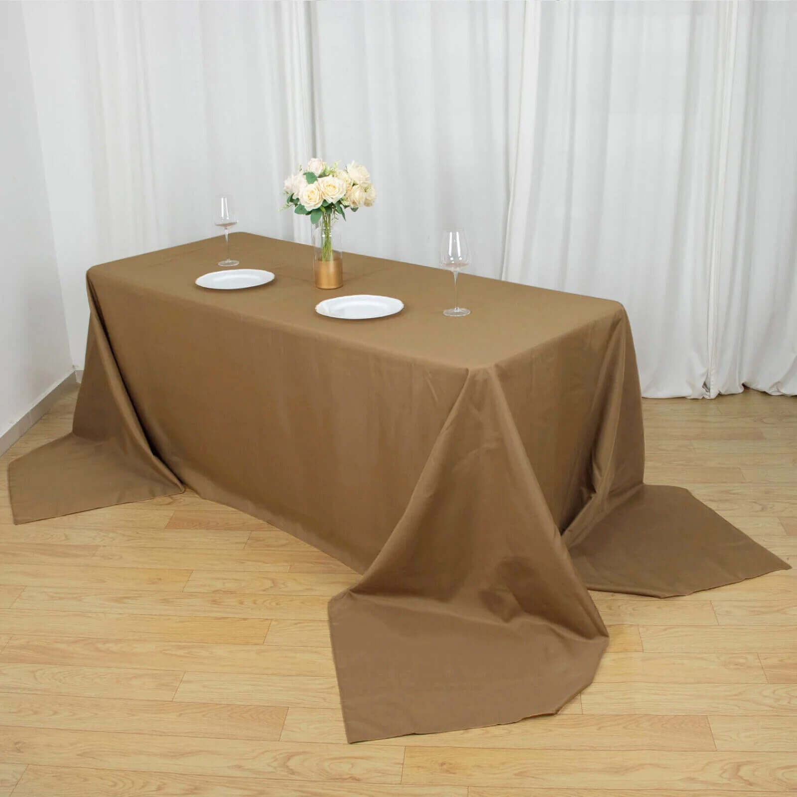 Exclusive Seamless Wrinkle-Resistant Taupe Polyester Tablecloth 90x156