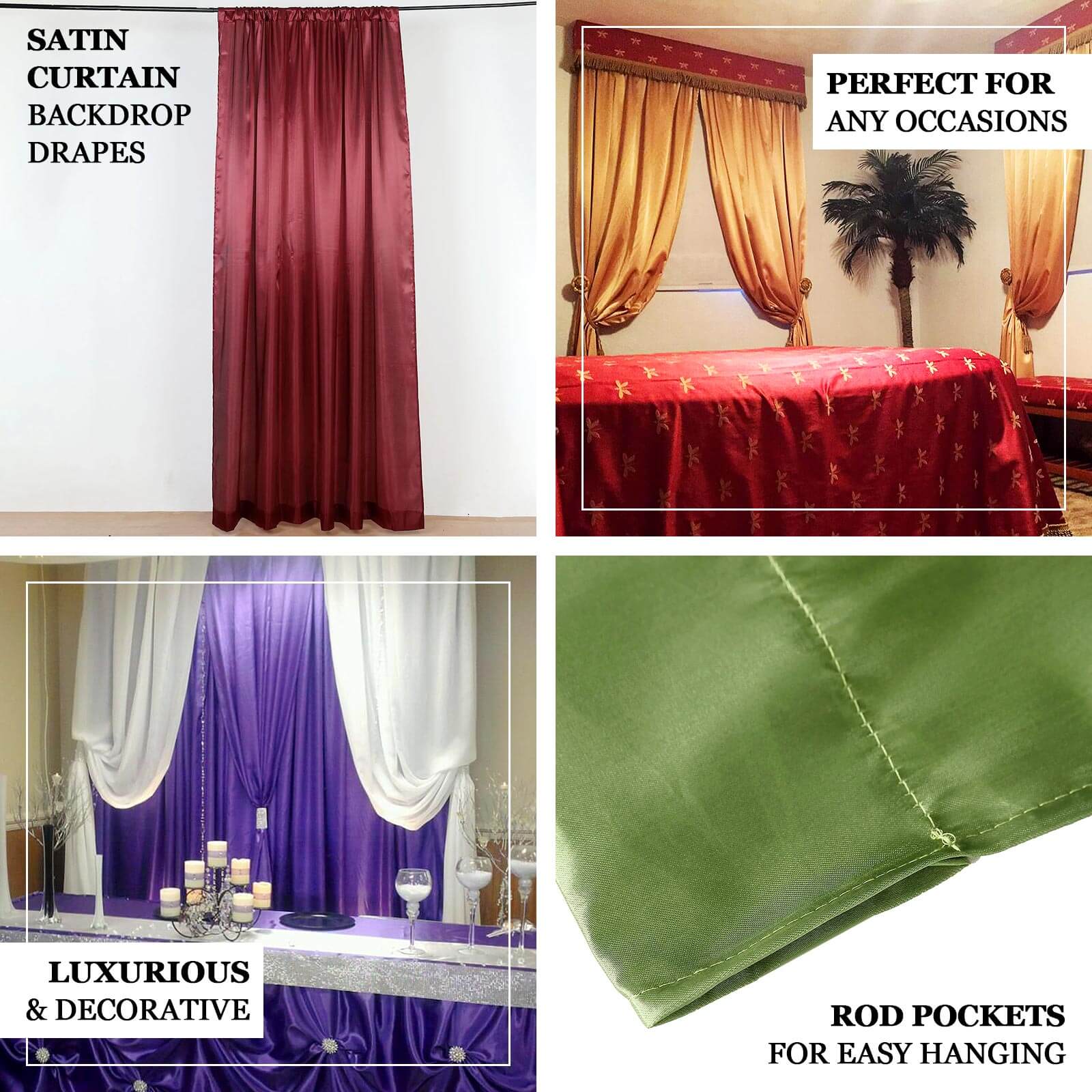 8ft x 10ft Olive Green Satin Event Backdrop Drapes for Various Occasions