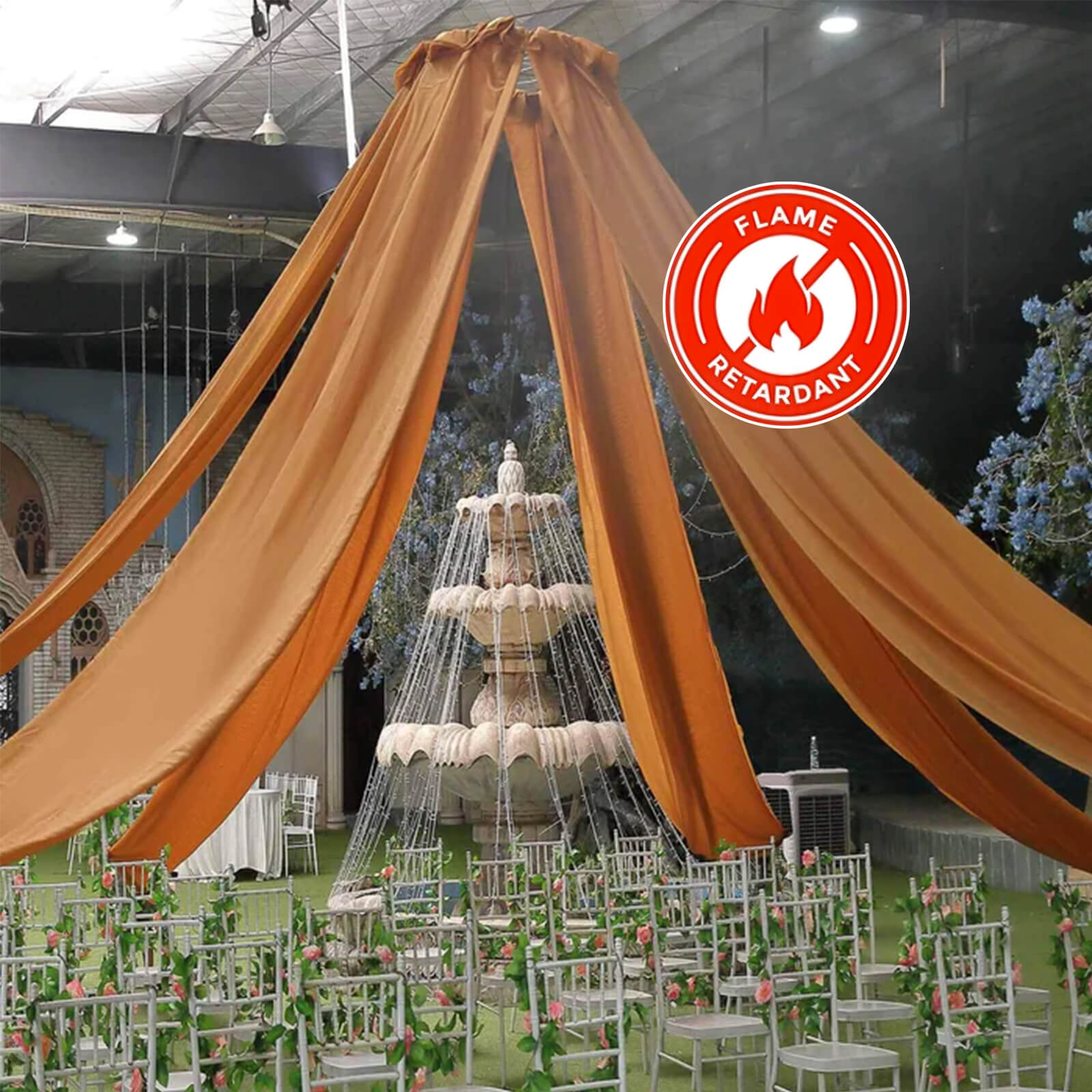 Get Durable 10ft x 30ft Gold Flame - Resistant Ceiling Drape Panels
