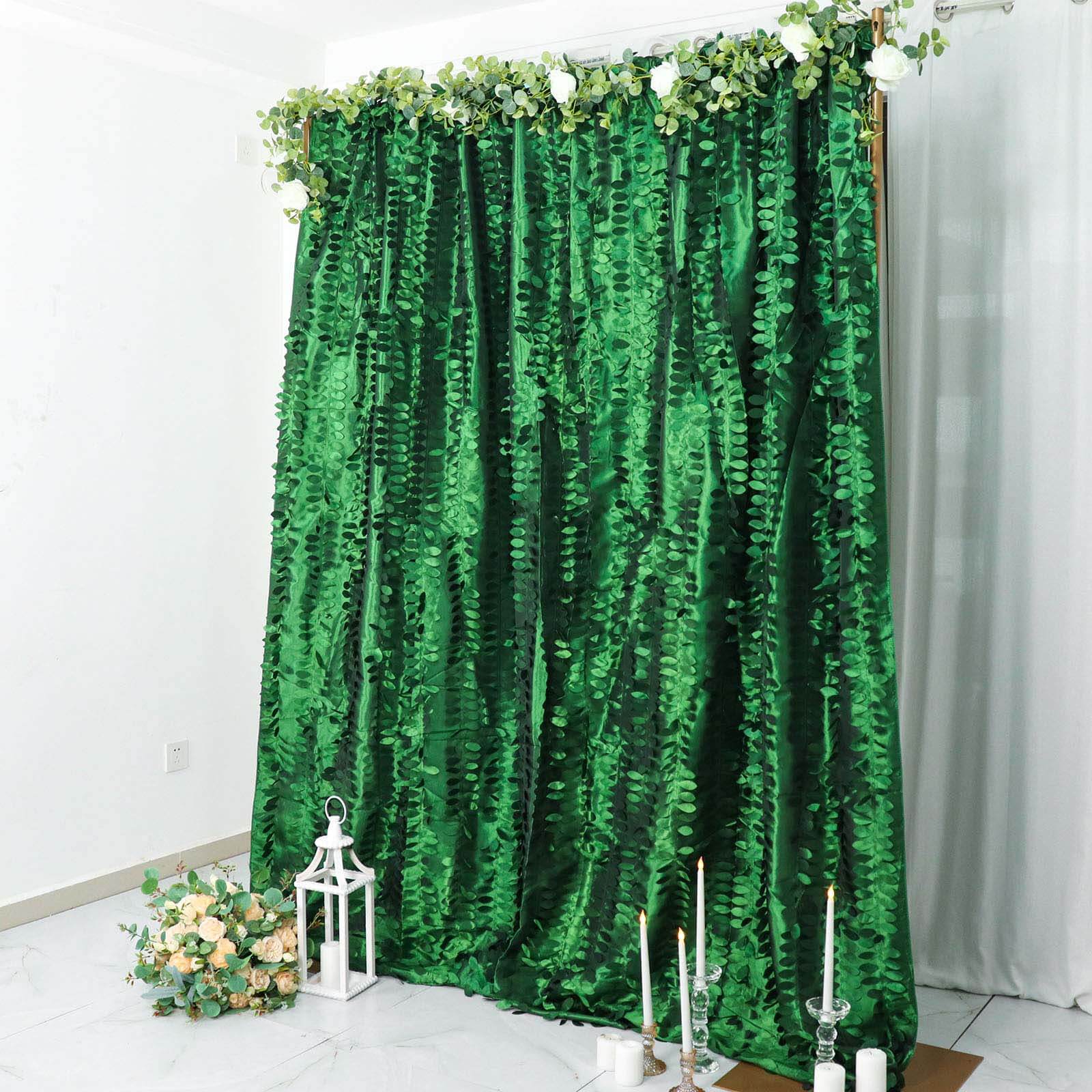 Exclusive 8ft x 8ft Green 3D Leaf Petal Taffeta Event Curtains with Rod Pocket for Backdrops