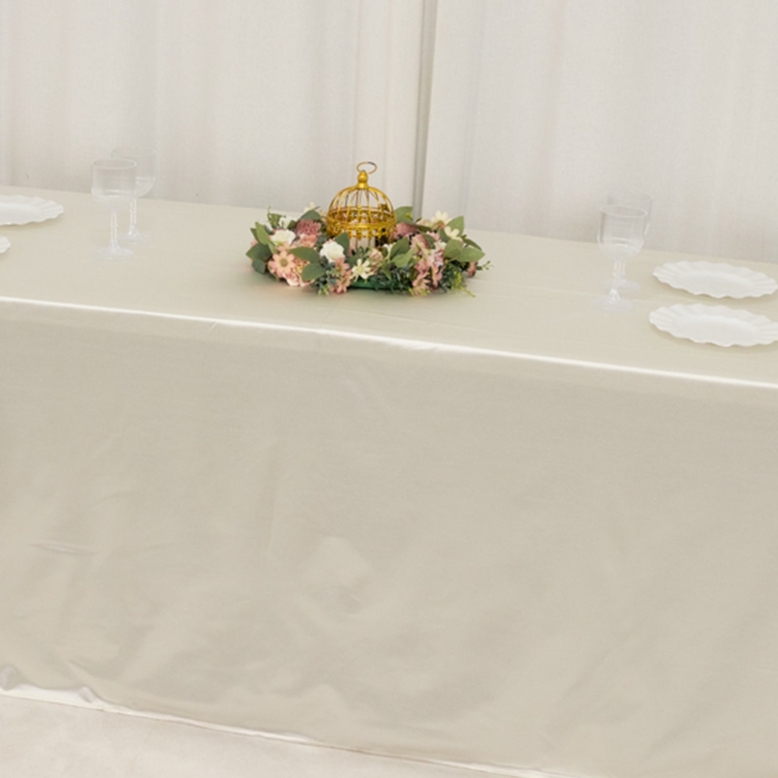 Premium Wrinkle-Free & Stain-Resistant Shimmering Pearl White Scuba Tablecloth 90x156