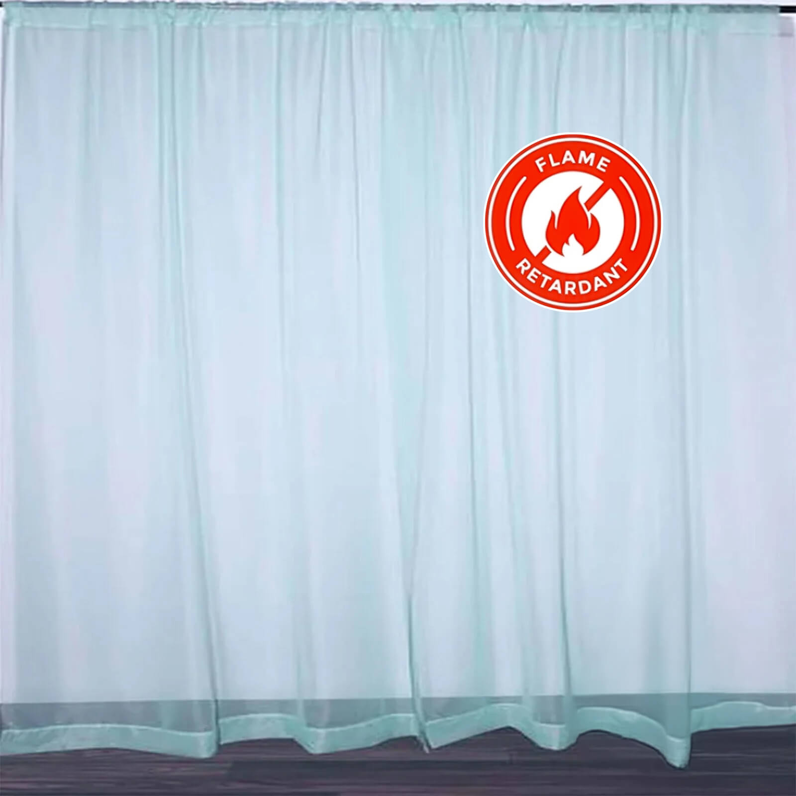 2-Pack Dusty Sage Green Flame-Resistant Chiffon Event Curtains, 10ftx10ft - Great for Events!