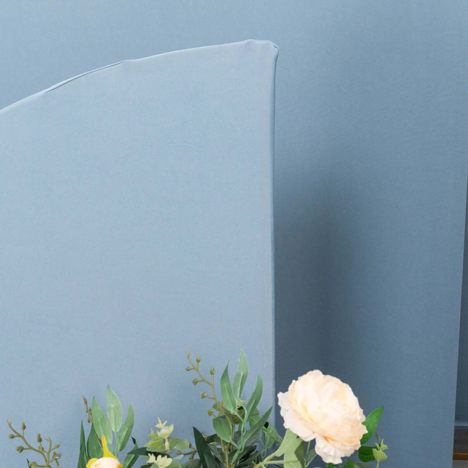 Customizable Set of 4 Matte Dusty Blue Spandex Half - Moon Wedding Arch Backdrop Covers in 4 Sizes