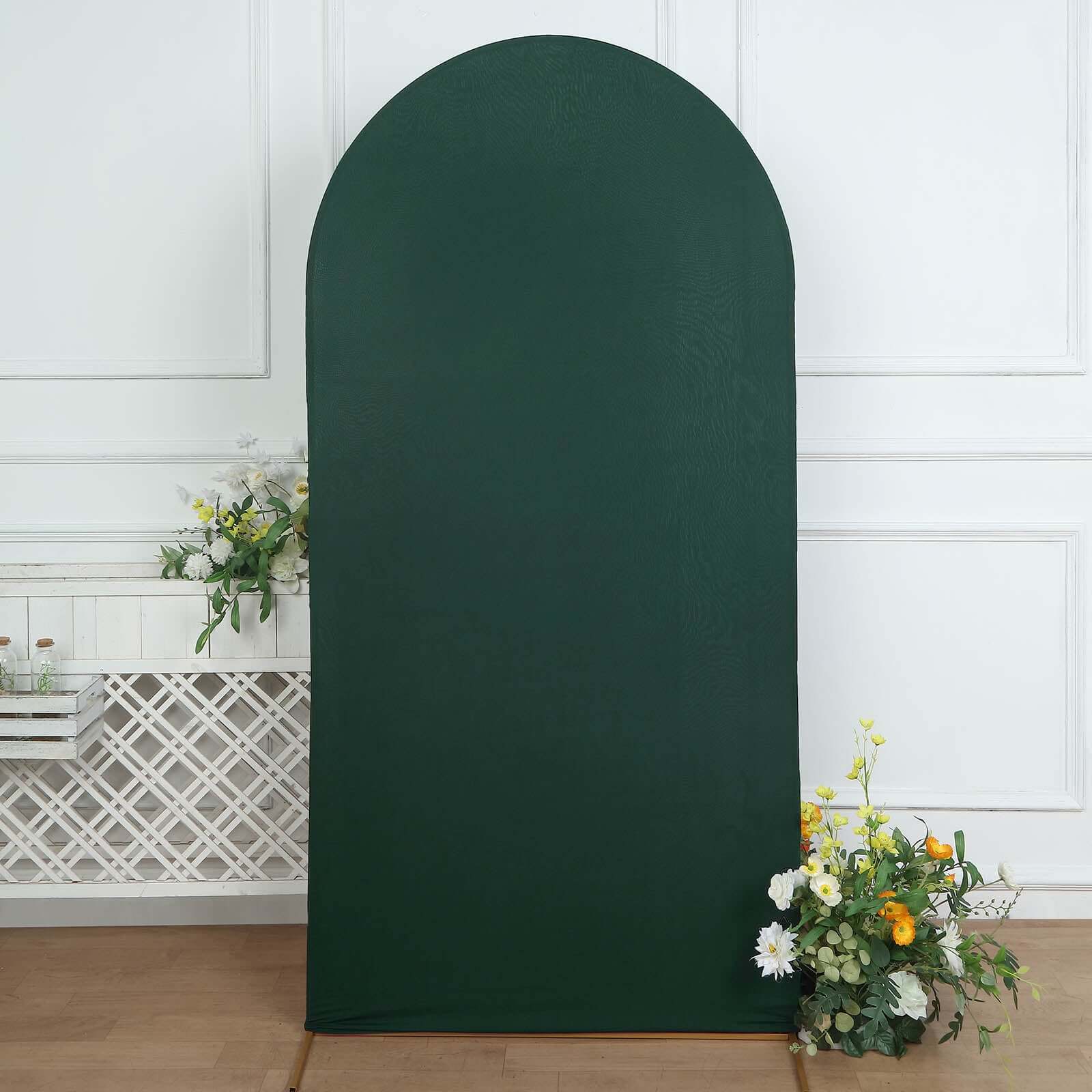 7ft Matte Hunter Emerald Green Spandex Fitted Backdrop Stand Cover for Round Top Wedding Arch - Ideal Decor