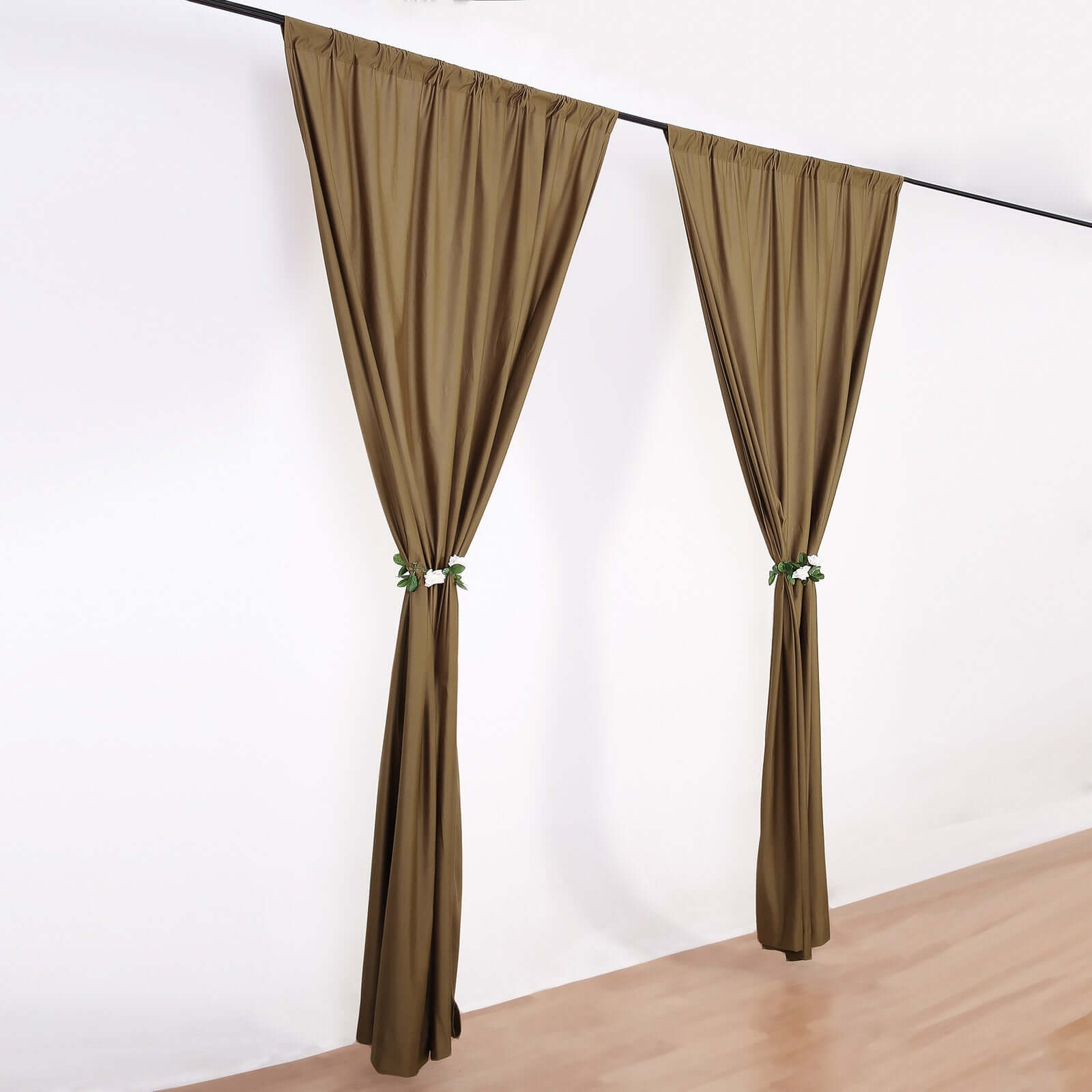 Hot Sale! 2-Pack Taupe Scuba Polyester Event Curtains - 10ftx10ft, Wrinkle-Free Flame-Resistant Backdrops