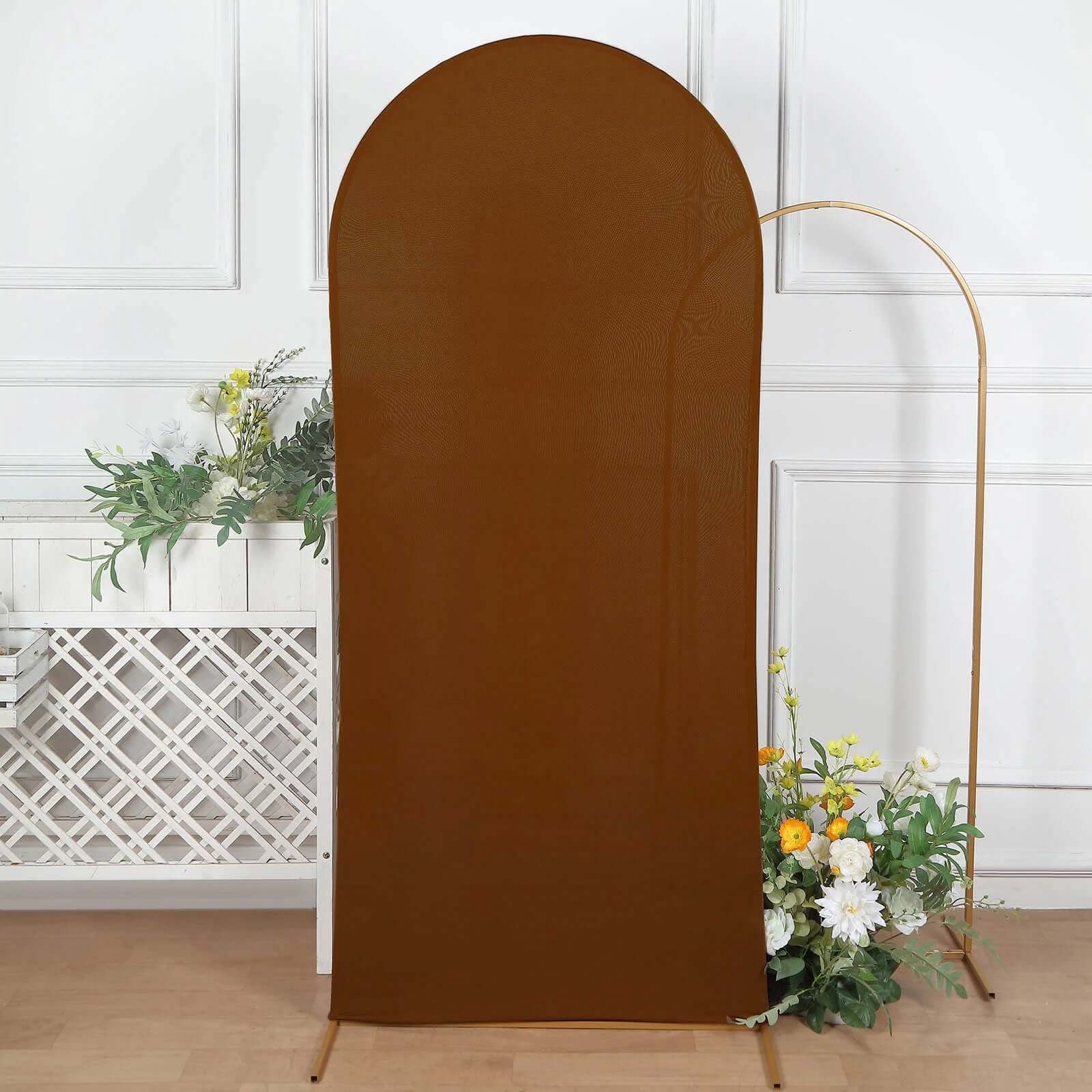 6ft Cinnamon Brown Spandex Fitted Cover for Round Top Wedding Arch - Ideal Decor