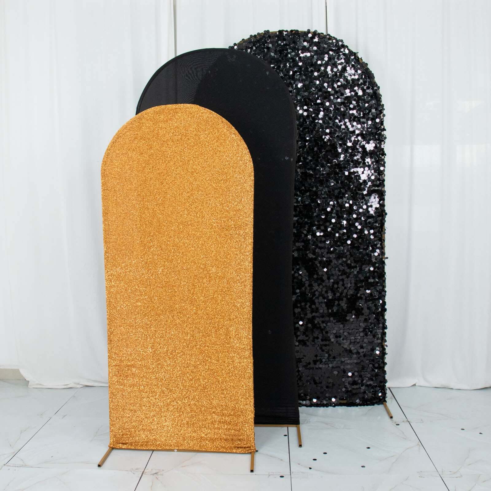 Hot Sale! Set of 3 Wedding Arch Frame Covers in Black & Gold