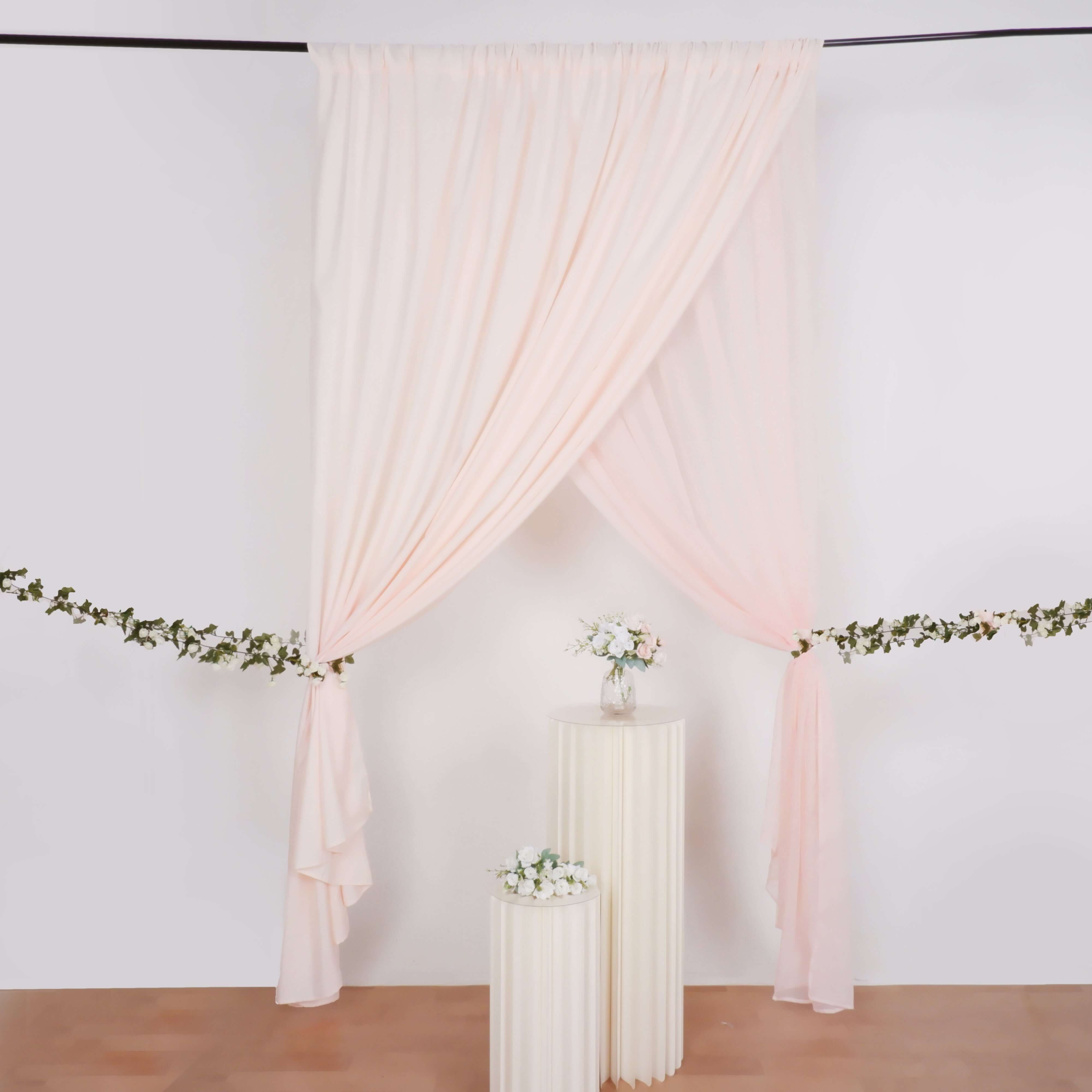 Hot Sale! 10ftx10ft Blush Dual - Layer Chiffon & Polyester Event Curtain Drapes with Rod Pockets