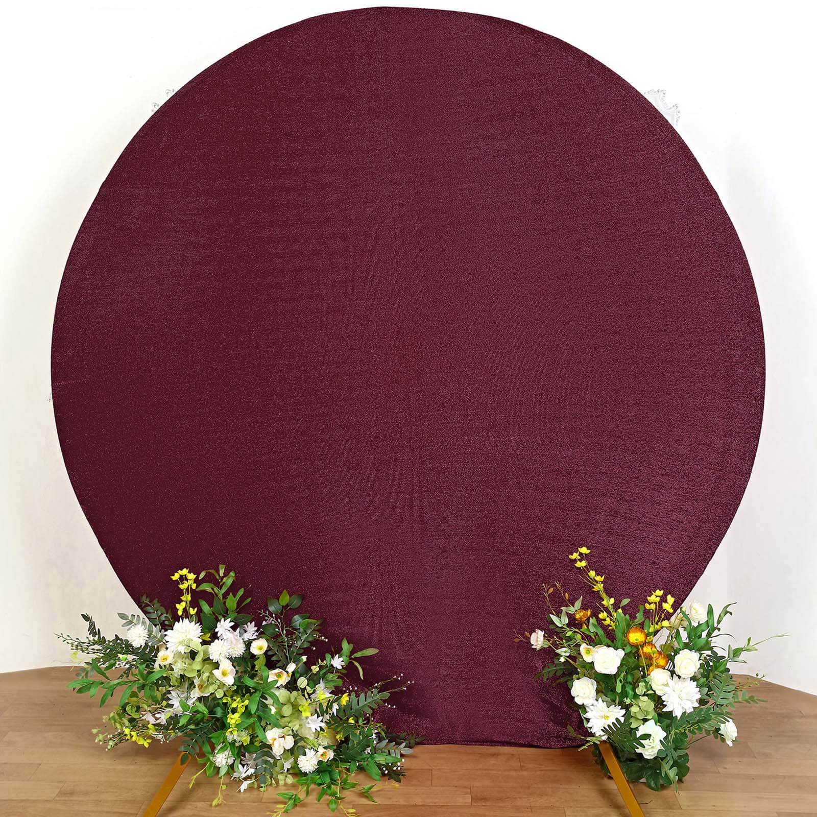 7.5ft Double-Sided Burgundy Metallic Shimmer Tinsel Spandex Round Wedding Arch Backdrop Cover