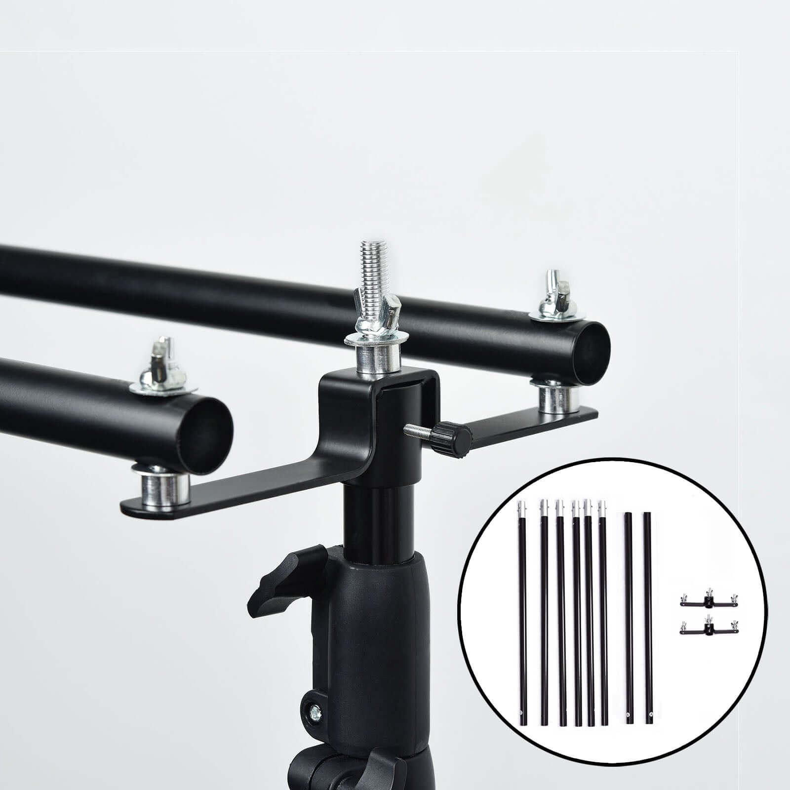 10ft DIY Adjustable Triple Crossbar Kit with Mounting Brackets for Backdrop Stands - Ideal for Studio Use