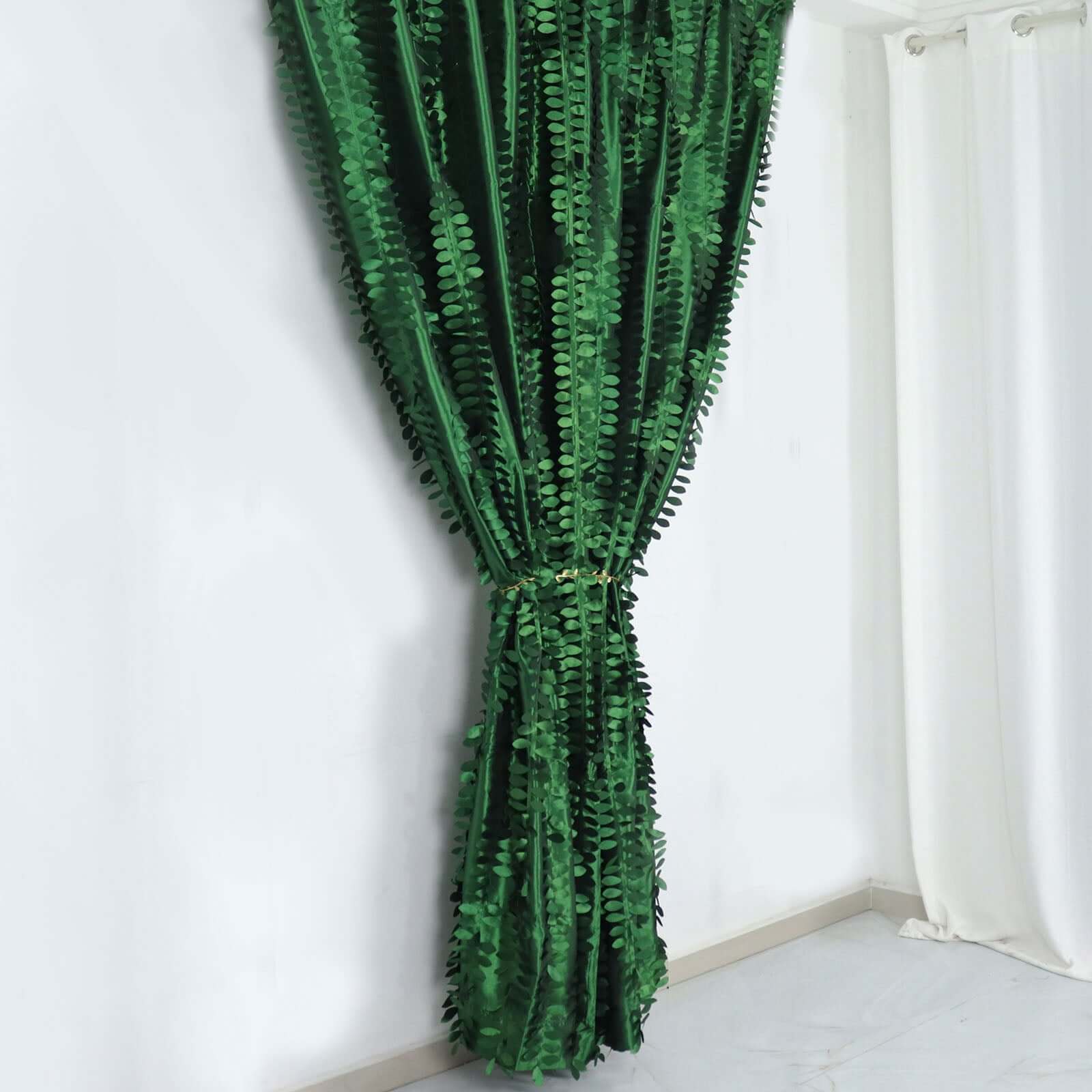Exclusive 8ft x 8ft Green 3D Leaf Petal Taffeta Event Curtains with Rod Pocket for Backdrops