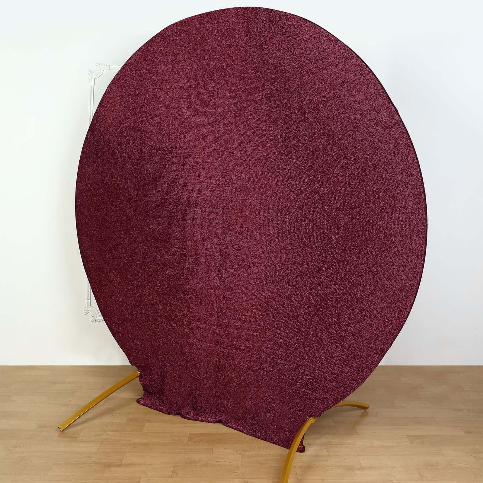 7.5ft Double-Sided Burgundy Metallic Shimmer Tinsel Spandex Round Wedding Arch Backdrop Cover
