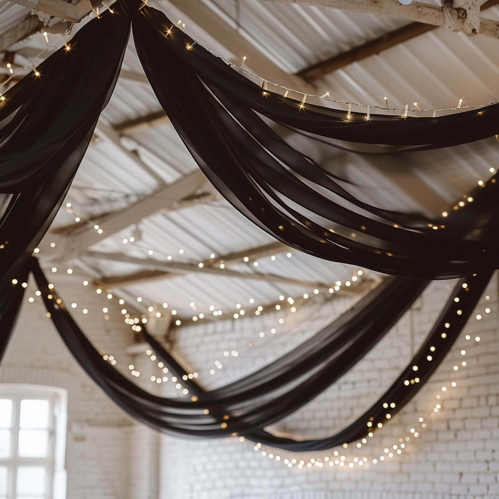 5ft x 32ft Durable Flame-Resistant Premium Black Chiffon Curtain Panel with Rod Pocket