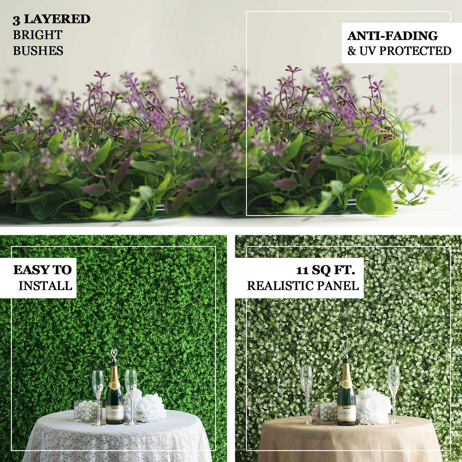 11 Sq ft. Dark Green Artificial Boxwood Hedge Garden Wall Backdrop Mat - Set of 4 Panels