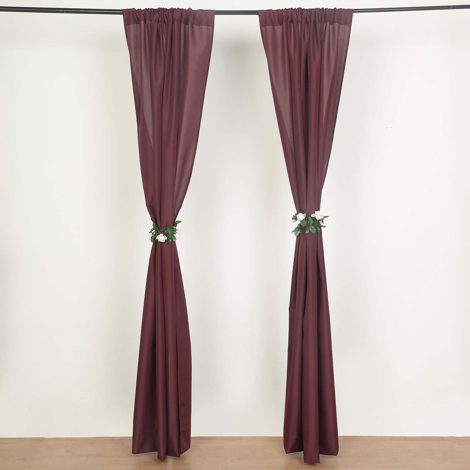 Special Offer! 2-Pack Burgundy Polyester Event Backdrop Curtains, 10ft x 8ft with Rod Pockets, 130 GSM